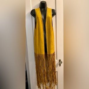 Faux suede mustard color vest with fringe